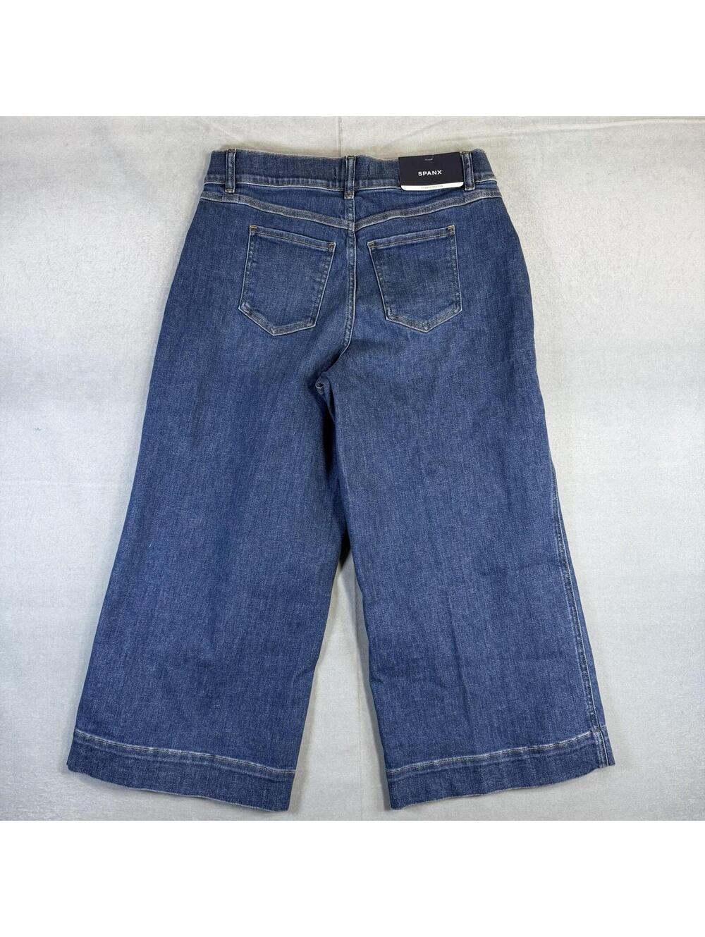 Spanx Crop Wide Leg Jeans Women's XL Petite Blue Medium Wash Denim NWT - Picture 3 of 10